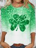 Women's St Patricks Day Shamrock Floral Print Casual Long Sleeve Crew Neck T-Shirt
