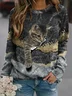 Women's Crew Neck Cat Casual Spring/Fall Long Sleeve Sweatshirt