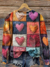 Women's Valentine's Day Love Heart Print Graphic Long Sleeve Crew Neck Sweatshirt
