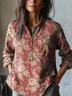 Women's Floral Long Sleeve Shirt Spring/Fall Henley Collar Daily Vintage Top