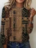 Women's Long Sleeve Tee T-shirt Spring/Fall Ethnic Jersey Crew Neck Daily Going Out Casual Top