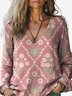 Women's Plants Floral Long Sleeve Tee T-shirt V Neck Casual Spring/Fall Top