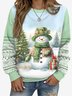 Women's Crew Neck Christmas Snowman Casual Spring/Fall Long Sleeve Sweatshirt