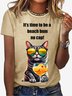 Women's Long Sleeve Tee T-shirt Spring/Fall Cat Jersey Crew Neck Daily Going Out Casual Top