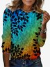 Women's Leaf Long Sleeve Floral Tee T-shirt Crew Neck Casual Spring/Fall Top