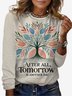 Women's Long Sleeve Life Tree Floral Tee T-shirt Spring/Fall Text Letters Jersey Crew Neck Holiday Going Out Casual Top