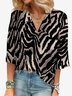 Women's Three Quarter Sleeve Blouse Spring/Fall Zebra V Neck Vacation Going Out Casual Top