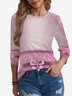 Women's Pink Bow Print Holiday Long Sleeve Crew Neck T-shirt