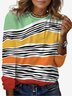 Women's Long Sleeve Tee T-shirt Spring/Fall Striped Jersey Crew Neck Daily Going Out Casual Top