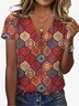 Women's  Moroccan Print V-Neck Short Sleeve Summer T-shirt