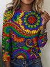 Women's Long Sleeve Tee T-shirt Spring/Fall Plaid Cotton Crew Neck Daily Going Out Vintage Top
