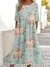 Women's 3D Printing Half Sleeve Summer Dress Crew Neck Daily Vintage Maxi Shirt Dress A-Line Dress