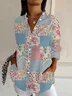 Women's Long Sleeve Shirt Spring/Fall Floral Shirt Collar Daily Going Out Casual Top