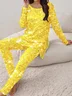Women's Jersey Geometric Daily Going Out Two Piece Set Long Sleeve Casual Spring/Fall Top With Pants Matching Set