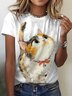 Women's Short Sleeve Tee T-shirt Summer Cat Crew Neck Casual Top