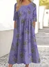 Women's Floral Three Quarter Sleeve Spring/Fall Dress Crew Neck Daily Casual Maxi Fit & Flare Dress A-Line Dress