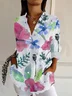 Women's Long Sleeve Shirt Spring/Fall Floral Shirt Collar Daily Going Out Casual Top