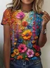 Women's Floral Short Sleeve Tee T-shirt Crew Neck Vintage Summer Top