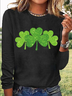 Women's Shamrock Long Sleeve Tee T-shirt Crew Neck Vintage Spring/Fall Top