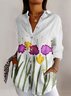 Women's Long Sleeve Shirt Spring/Fall Floral Shirt Collar Daily Going Out Casual Top