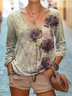 Women's Long Sleeve Tee T-shirt Spring/Fall Floral Printing V Neck Casual Top