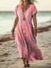 Women's Short Sleeve Summer Tie Dye Printing Dress V Neck Daily Going Out Casual Maxi T-Shirt Dress H-Line Dress