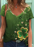 Women's Star Shamrock Short Sleeve Tee T-shirt V Neck Printing Casual Summer Graphic Tee Top