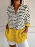 Women's Long Sleeve Shirt Spring/Fall Multicolor Block Shawl Collar Daily Going Out Casual Top
