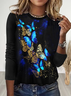 Women's Long Sleeve Tee T-shirt Spring/Fall Butterfly Printing Crew Neck Casual Graphic Tee Top