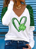 Women's Shamrock Long Sleeve Tee T-shirt V Neck Printing Casual Spring/Fall Top