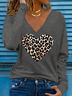 Women's Long Sleeve Tee T-shirt Spring/Fall Leopard Printing V Neck Casual Top