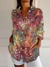 Women's Multicolor Block Long Sleeve Shirt Spring/Fall Shawl Collar Daily Casual Top