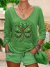 Women's Long Sleeve Tee T-shirt Spring/Fall Shamrock St Patrick's Day Floral V Neck Casual Graphic Tee Top
