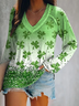Women's Long Sleeve Blouse Spring/Fall Shamrock St. Patrick's Day Floral V Neck Daily Going Out Casual Top