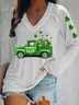 Women's Car Long Sleeve Blouse_ Spring/Fall Printing V Neck Daily Casual Top