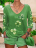 Women's Long Sleeve Tee T-shirt Spring/Fall Shamrock St Patrick's Day Floral V Neck Casual Graphic Tee Top
