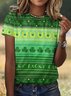 Women's Shamrock Striped Short Sleeve Tee T-shirt Crew Neck Casual Summer Top