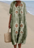 Women's Tropical Short Sleeve Summer Dress V Neck Daily Vintage Maxi O-Line Dress