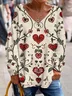 Women's Long Sleeve Tee T-shirt Spring/Fall Floral Printing V Neck Casual Graphic Tee Top