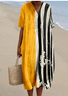Women's Multicolor Block Short Sleeve Summer Dress V Neck Daily Vintage Maxi O-Line Dress