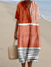 Women's Multicolor Block Short Sleeve Summer Dress V Neck Daily Vintage Maxi O-Line Dress