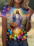 Women's Floral Short Sleeve Tee T-shirt Crew Neck Casual Summer Top