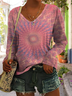 Women's Long Sleeve Tee T-shirt Spring/Fall Tie Dye Printing V Neck Casual Graphic Tee Top