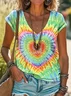 Women's Short Sleeve Tee T-shirt Summer Tie Dye Printing V Neck Casual Graphic Tee Top
