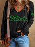 Women's Text Letters Long Sleeve Tee T-shirt V Neck Printing Casual Spring/Fall Top