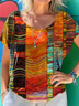 Women's Short Sleeve Tee T-shirt Summer Geometric Printing Crew Neck Casual Graphic Tee Top