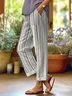 Women's Trousers Straight Pants Daily Going Out Casual Printing Linen Blend Striped Spring/Fall Pants
