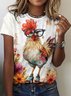 Women's Animal Short Sleeve Tee T-shirt Crew Neck Vintage Summer Top