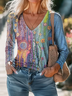 Women's Long Sleeve Tee T-shirt Spring/Fall Floral Printing V Neck Casual Graphic Tee Top