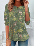 Women's Long Sleeve Tee T-shirt Spring/Fall Floral Printing Crew Neck Casual Graphic Tee Top